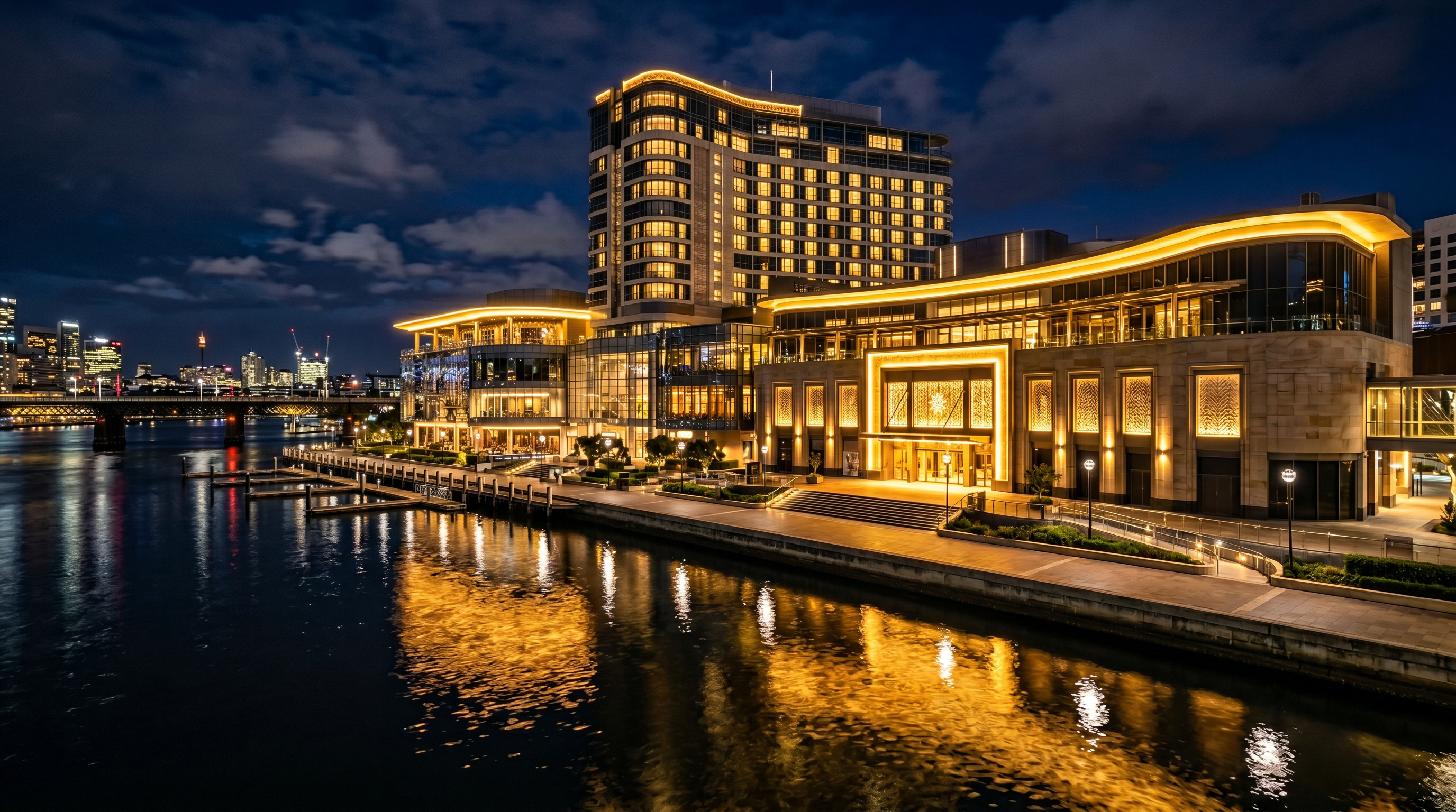 The Star Sydney luxury hotel exterior at night